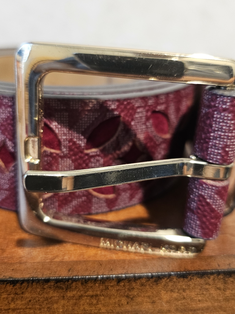 Michael Kors Plum Monogram Canvas Belt with Silver Buckle SZ:L/XL